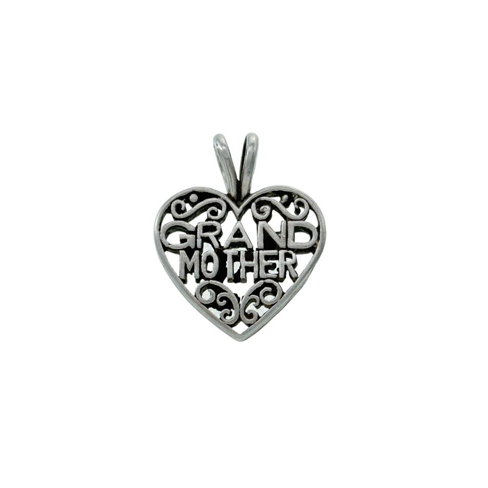 Vintage Sterling Silver 925 Filigree Heart "Grandmother" Pendant